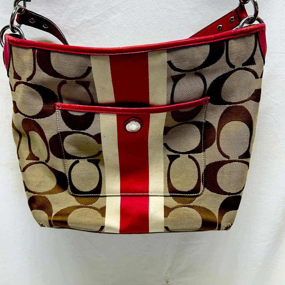 Large Pink trimmed Coach Canvas Crossbody